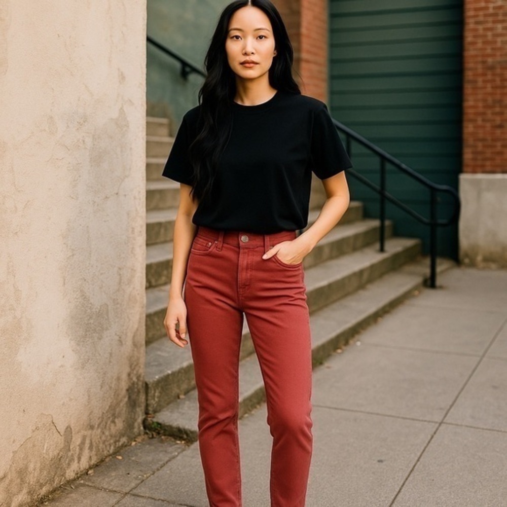▶️ Closed  ◀️ Reddish Brown Jeans Stretch Organic Cotton Made in Italy 32